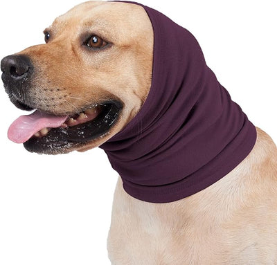 Quiet Ears for Dogs, Reusable Anxiety Relief Dog Snood for Flies, Grooming, Thunderstorms & Fireworks Pail Lilac+Yellow L