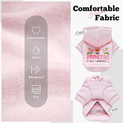 ABRRLO Small Dog Hoodie Clothes Cute Pink Princess Fleece Dog Sweater for Small Dogs Cats Girl Warm Puppy Sweatshirt with Leash D Ring Fall Winter XS Pet Outfits Chihuahua Yorkie Shihtzu(Pink,XL)