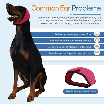 Dog Ear Muffs & Swim Cap and No Shake Ear Wrap for Bathing, Hematoma, Drying & Noise Anxiety Relief - Elastic Waterproof Ear Protection with Calming Hoodie for Grooming