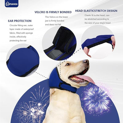 Dog Ear Covers,Dog Ear Muffs Noise Protection,No Flap Ear Wrap for Dogs Hematoma Recovery,Adjustable Calming Hoodie Shower Cap for Grooming,Bathing,Swimming & Anxiety Relief(Blue,S)