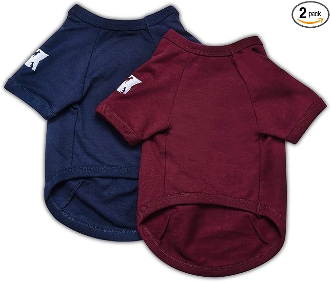 Koneseve Dog Shirts Soft Cotton Dog Clothes Stretchy T-Shirt for Small Medium Large Dogs Cat Shirt Breathable Puppy Outfit Kitten Apparel Pet Pullover Tee Blank Basic Sweatshirt 2-Pack Blue & Red L