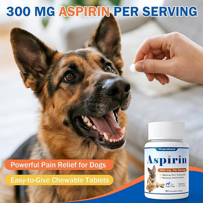 Dog Aspirin for Large Dogs, Low Gastrointestinal Irritation, Dog Joint Support and Inflammation Relief, 300mg, Arthritis Relief for Dogs, Pain Reliever Supplement, 90 Tablets