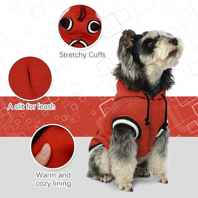 FUAMEY Winter Dog Fleece Sweater, Pet Warm Sweatshirt With Pocket, Christmas Outfit Puppy Vest With Leash Hole for Small Medium Large Dogs, Red L