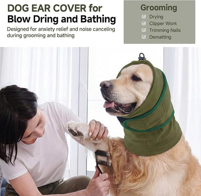 Nanaki Soft Calming Hoodie Quiet for Fireworks,4th of July, Dog Ear Wrap Hematoma Head Cover Anti Flapping, Snoods For Dogs For Eating & Drinking, Adjustable Dog Ear Protection For Bath,Blow, Green,XL