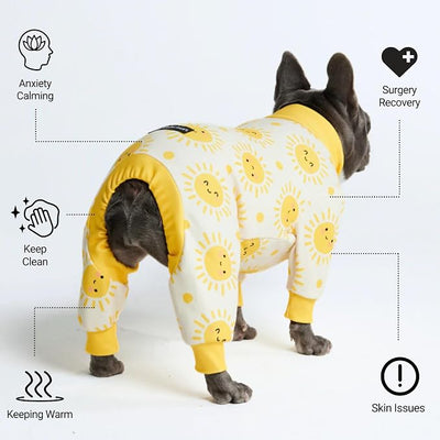 Spark Paws Dog Pajama, Dog Recovery Suit Male, Onesie, Ultra-Soft and 4-Way Stretch, for Small Medium and Large Breeds - Sunshine - 4XL