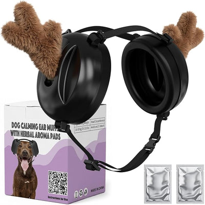 Dog Ear Muffs Noise Protection, Oval Design for Dogs Noise Cancelling for Fireworks Thunder, with Antlers & Calming Scent Pads, Dog Anxiety Ear Muffs for Medium Large Dogs