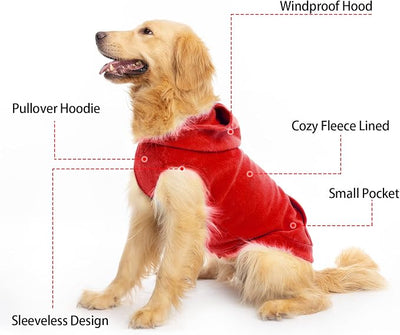 EXPAWLORER Dog Hoodie Fleece Sweater Vest, Hooded Dog Sweatshirt Fall Winter Pet Clothes with Leash Ring, Sleeveless Warm Cozy Puppy Clothing for Cat Small Medium Large Dogs Girl Boy, Red M