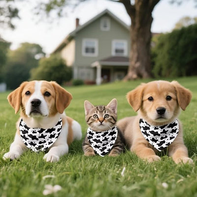 KEIAHUAN Cow Print Dog Bandana Adjustable Dog Bandanas Reversible Triangle Scarf Holiday Puppy Kerchief Bib Accessories for Dogs Cats Pets