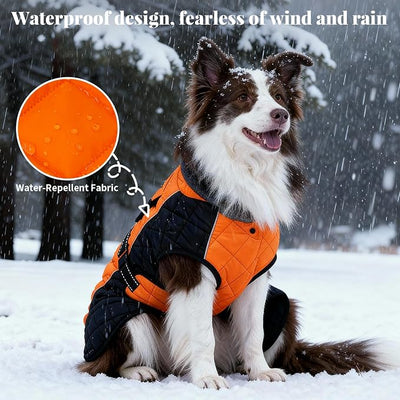 Dog Coat Dogs Jacket Waterproof Reflective Adjustable Dog-Winter Coats for Small/Medium/Large Dogs Dachshund Coat-(Orange, Large)