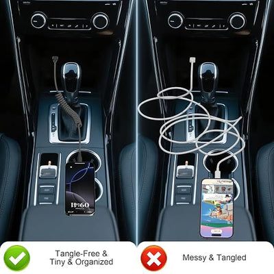 Coiled Carplay Car Charger Fast Charging, [1-Pack, 3ft] Retractable Braid USB A to USB C Cable for iPhone 17/17 Air/16/15/Plus/Pro Max/MacBook Pro/Samsung Galaxy S10/Android Devices, USB C Cord, Grey