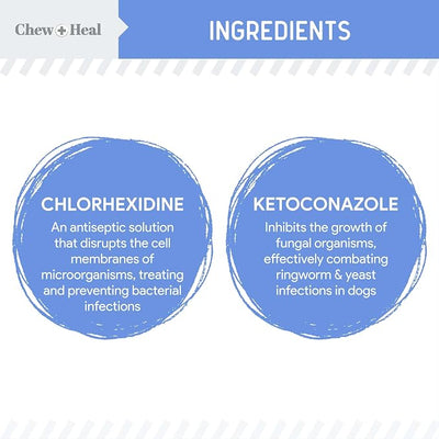 Chew + Heal Labs Medicated Dog Paw Spray - 8 oz Advanced Chlorhexidine Hot Spot Treatment Spray with 1% Ketoconazole 2% Chlorhexidine for Dogs - Good for All Breeds - Made in the USA