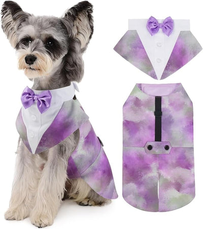 Kuoser Dog Tuxedo Dog Suit and Bandana Set, Dogs Tuxedo Wedding Party Suit, Dog Prince Wedding Bow Tie Shirt Formal Dog Wedding Attire for Large and Medium Dogs Golden Retriever Samo Bulldogs