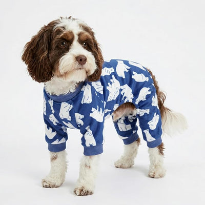 Fitwarm Polar Bear Dog Pajamas, Dog Clothes for Small Dogs Girl Boy, Pet Onesie with Feet, Cat Outfit, Lightweight Velvet, Royal Blue, White, XS