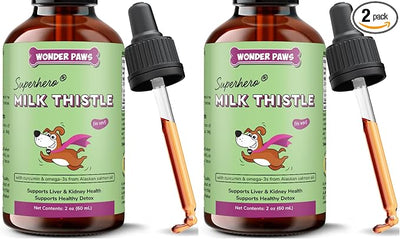 Wonder Paws Milk Thistle, Liver Support for Dogs, Supports Kidney Function for Pets, Detox, Hepatic Support, with Wild Alaskan Salmon Oil & Curcumin, Omega 3 EPA & DHA (2 Oz) (Pack of 2)