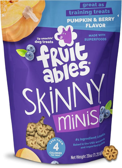 Fruitables Skinny Mini Dog Treats, Healthy Pumpkin Treat for Dogs, Low Calorie & Delicious, Puppy Training, No Wheat, Corn or Soy, Made in the USA, Pumpkin & Berry Flavor, 20oz
