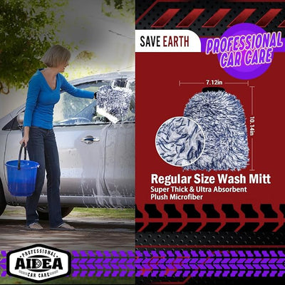 AIDEA Car Wash Mitt Microfiber, 2PK Wheel Cleaner Mitts, 7.12''X10.14'' | Scratch Free Lint-Free, Extra Plush Premium Microfiber Mitt Car Wash Brush, Regular Size