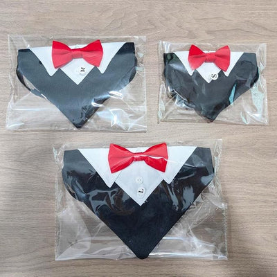 Tuxedo Dog Collar for Wedding Engagement and Birthday, Formal Dog Bandana Collar Costume with Bow Tie and Adjustable Buckle,Suitable for Small Medium Large Dog. (Red, M)