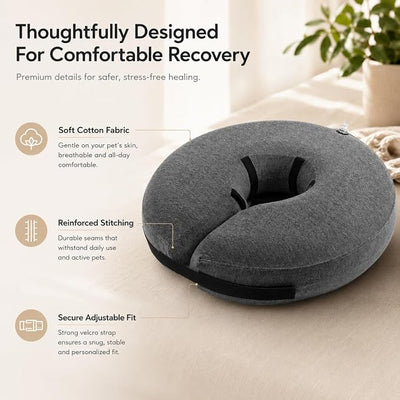 MIDOG Inflatable Dog Cone, Soft Donut Recovery Collar Alternative After Surgery to Help Prevent Licking, Comfy E Collar with Neck Pillow Design, Grey, L