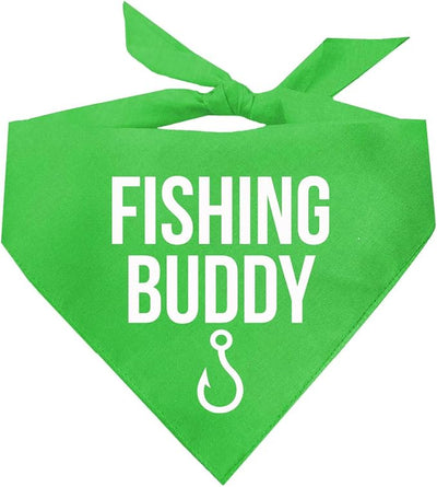 Fishing Buddy Dog Bandana | 100% Cotton Adjustable Triangle | Made in USA | Boat & Fishing | Captain | Beach & Lake | Summer | Outdoors |Father's Day | Lime Green, X-Small (99)