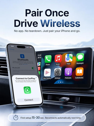 Wireless CarPlay Adapter for Apple Daily Commute, Wired to Wireless | Ultra Mini, Cooling Design, Fast Stable Connection, Easy to Set Up, USB C/A, Bluetooth 3s Reconnect, Maps Music Calls