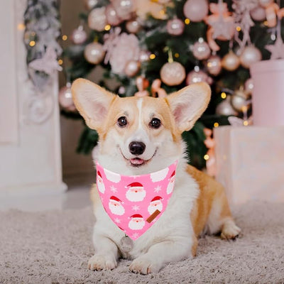 PTDECOR Christmas Dog Bandana, Reversible Holiday Xmas Pet Scarf, Multi Size, Pink Female Christmas Bandanas for Medium Large Dogs Pets (Pink, Large)
