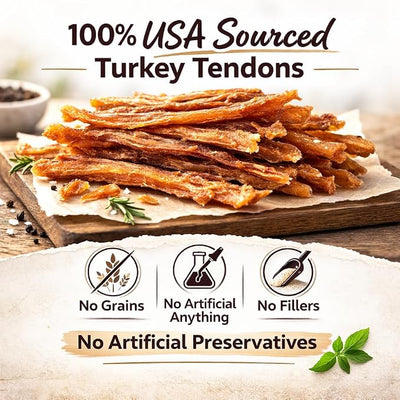 Hubert Pet Turkey Tendons for Dogs, Low Ingredient, Rawhide Free, 4 Ounce