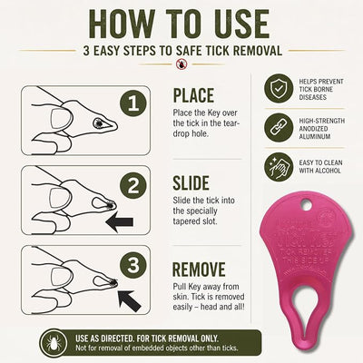 The Original Tick Key - Tick Detaching Device - Portable, Safe and Highly Effective Tick Detaching Tool (Raspberry)