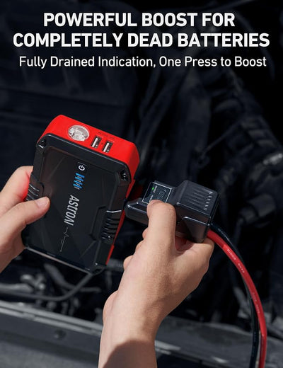 AstroAI S8 Car Battery Jump Starter, Car Jumper Starter Battery Pack for Up to 6.0L Gas & 3.0L Diesel Engines, 12V Portable Jump Box with 3 Modes Flashlight and Jumper Cable (Red)