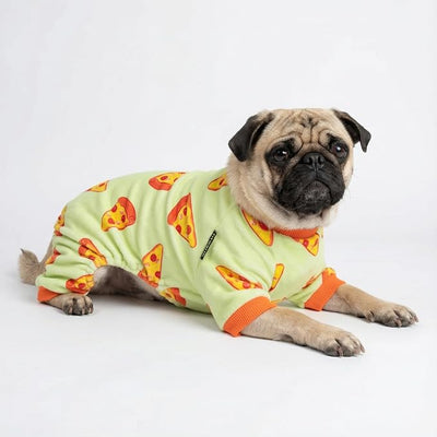 Fitwarm Pizza Dog Fleece Pajamas, Funny Cozy Clothes for Small Dogs Boy Girl, Soft Pet Onesie, Light Green, Orange, XS