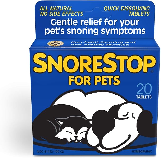 SnoreStop for Pets 20 Chewable Tablets Natural Anti-Snoring Solution Snore Relief for Dogs Cats Stop Snoring Aid Sleep Remedy Device Free Helps Stop Snores Anti-Snore Pills