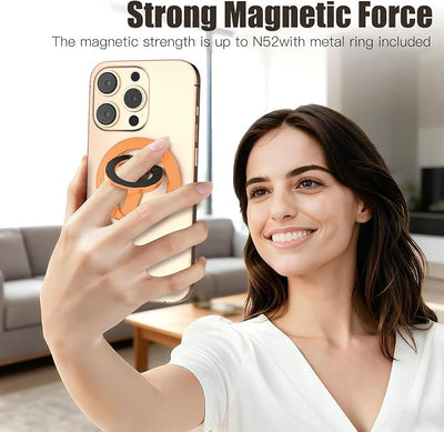 Magnetic Phone Ring for MagSafe Dual-Sided Magnetic Phone Grip Magnet Phone Stand Grip Compatible with iPhone 17/16/15/14/13 Pro Max Plus Mag Safe Accessory for Car Mounts (Orange)