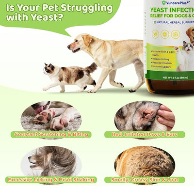 Natural Yeast Relief Drops for Dogs & Cats – 2 fl oz Herbal Ear & Skin Support for Itching, Paw Licking, Hot Spots & Odor Control – Apple Cider Vinegar & Goldenseal – Chicken Flavor Liquid Drops