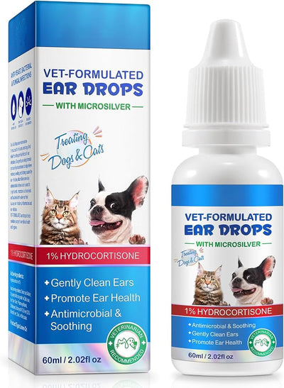 VOSIFSDIY Dog & Cat Ear Infection Treatment Drops, Pets Ear Cleaning Drops with 1% Hydrocortisone for Dog & Cats Yeast Infection, Itchy Ear Relief, Pet Ear Care Supplies for Dogs & Cats -2fl oz