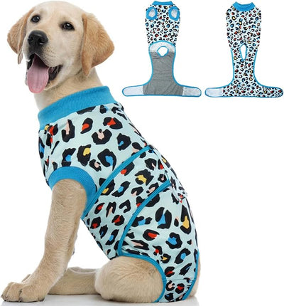 Kuoser Dog Recovery Suit for Dogs After Surgery,Professional Surgical Onesie for Female Male Dogs Spay Neuter,Soft Dog Surgery Suit Bodysuit for Abdominal Wounds Skin Disease,Blue Leopard XS