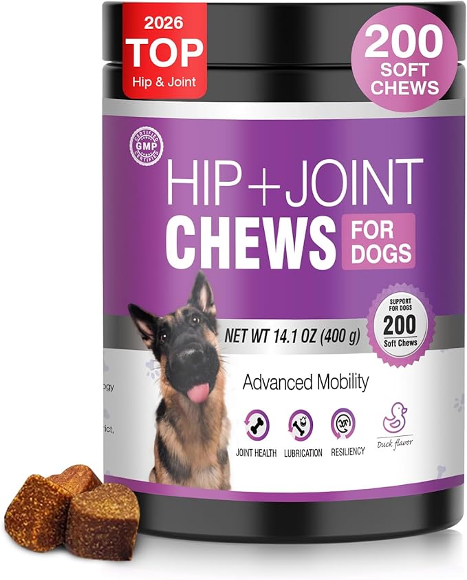 Glucosamine for Dogs 200pcs Joint Support Supplement Dog Hip and Joint Chondroitin Chews Treats with MSM Dog Joint Pain Relief Mobility Supplements Duck Flavor Fit All Large Small Medium Breed