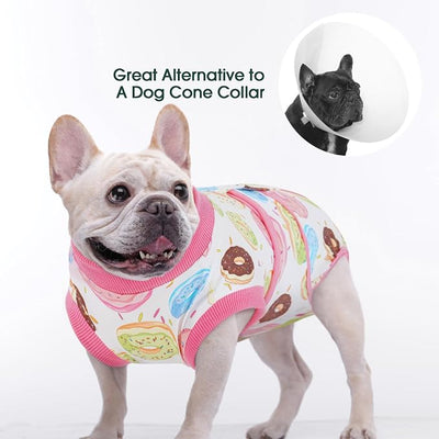 Kuoser Dog Surgery Recovery Suit, Soft Breathable Dog Recovery Suit for Female Spay Male Nueuter, Anti Licking Puppy Onesie Pet Surgical Suit for Dogs Abdominal Wounds Skin Disease, Donut XS