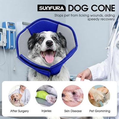 Dog Cones for Large Dogs, Soft Pet Cone Stop Licking After Surgery, Adjustable Pet E-Collar Alternative for Wound Healing, Blue X-Large