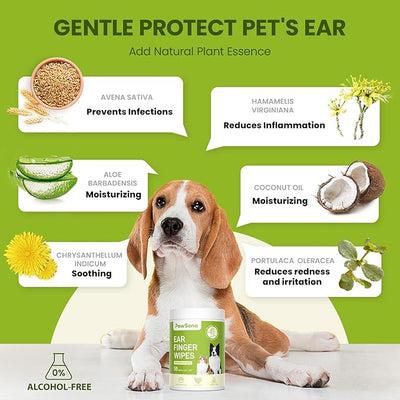 PawSono Ear Finger Wipes Eye Wipes for Dogs & Cats, Thicker Dog Ear Cleaner Wipes, Natural Relief Cat Ear Cleaner Dog, Pet Health Supplies for Dog Kitten Small Animal, Aloe Scent Deodorizing - 100 P