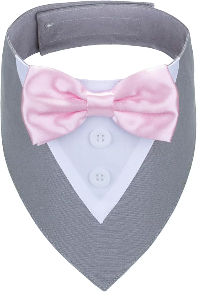 ADOGGYGO Formal Dog Tuxedo Wedding Pet Bandana Collar with Bowtie, Adjustable Birthday Wedding Formal Tux Costumes for Large Dogs Pets (L, Grey)