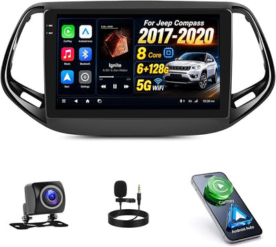 [6+128G] 8-Core Android 15 Car Radio Stereo for Jeep Compass 2017-2020 with Wireless Carplay&Android Auto,10.1 Inch Touchscreen Car Radio with Mirror Link Bluetooth FM/RDS DSP WiFi GPS SWC