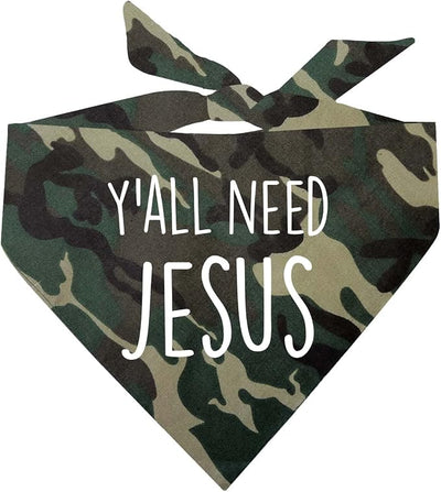 Y'all Need Jesus Christmas Easter Religious Dog Bandana (159 Camo, X-Small)
