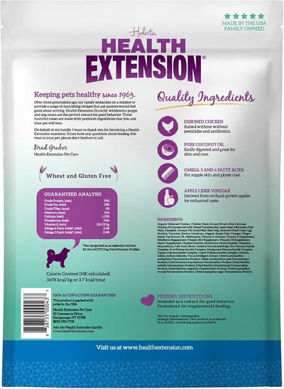 Health Extension Heart-Shaped Crunchy Biscuits, 12oz (340g) – Chicken Flavor, GMO-Free Dog Training Treats for Small Breeds, Added Vitamins & Minerals