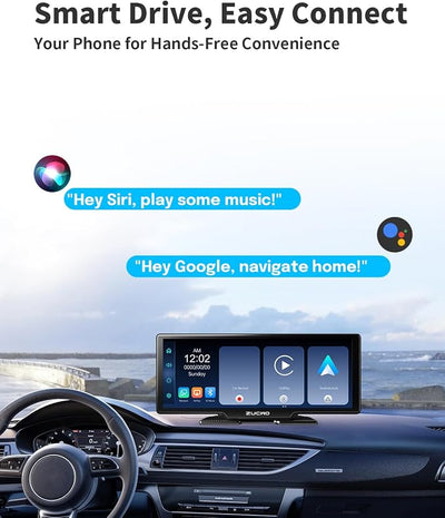 10.26 Inch Wireless CarPlay Screen for Car, Apple CarPlay & Android Auto Touch Screen with Rear Camera, BT Music, Navigation, Voice Control for Vehicles
