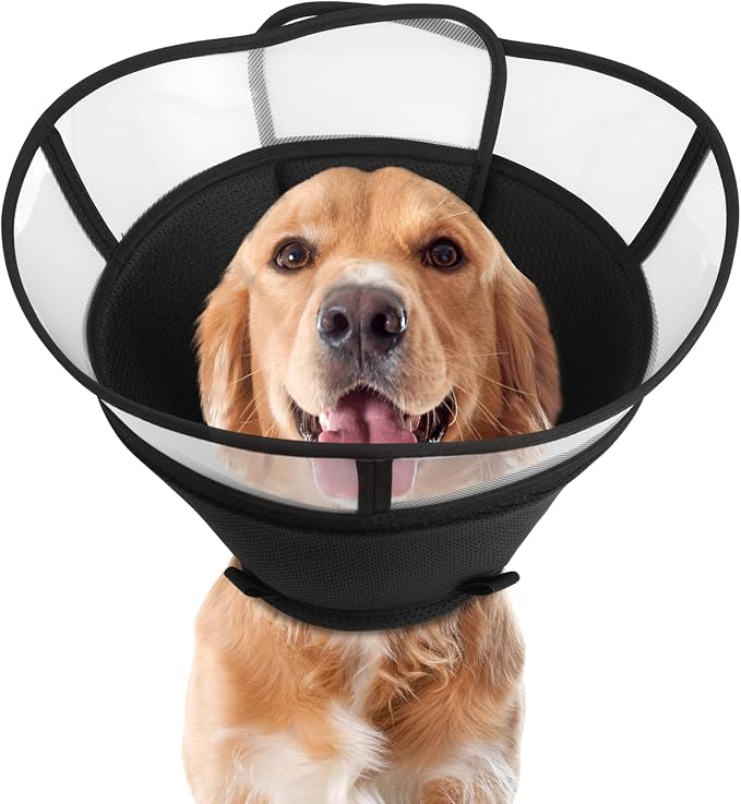 Soft Elizabethan Dog Cone Collar for Large, Medium & Small Dogs - Adjustable Recovery Collar for Post-Surgery, Wound Protection & Licking Prevention - Lightweight Pet Cone Alternative（Black,S）