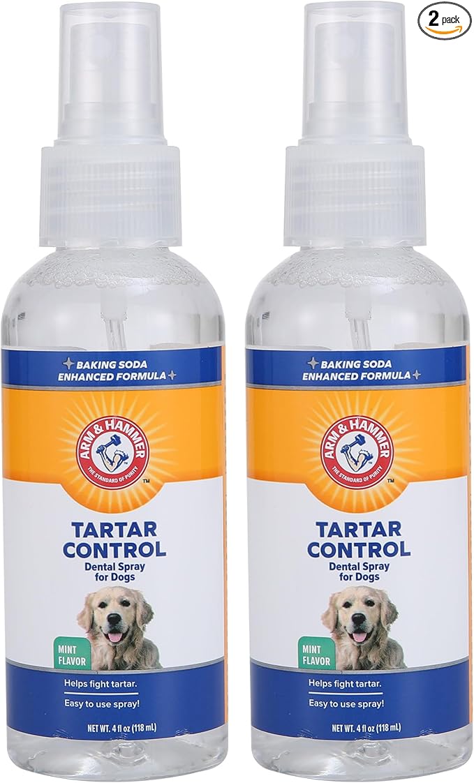 Arm & Hammer Tartar Control Dental Spray for Dogs, Mint Flavor Breath Freshener, Brushless Teeth Cleaning Oral Care with Baking Soda, Helps Reduce Plaque and Tartar Buildup, 4 Fl Oz - 2 Pack