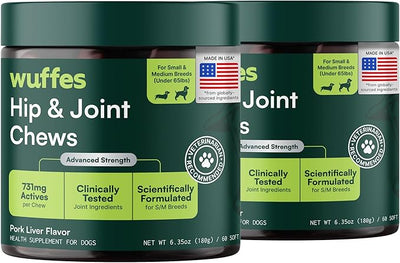 Wuffes Advanced Dog Hip and Joint Supplement with Glucosamine, Chondroitin, Omega 3, MSM, and Green Lipped Mussel, 120 Pork Flavored Chews for Small Dog Breeds