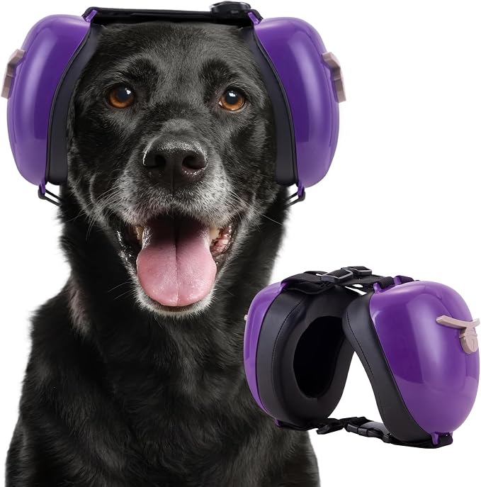 New Dog Ear Muffs for Noise Protection - 30dB NRR Dog Headphones, Noise Cancelling Hearing Protection Against Thunder/Fireworks/Vacuums, Upgraded Design with Bell Accent (Purple, Medium)