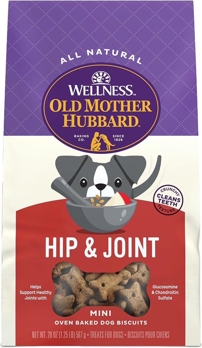 Wellness Old Mother Hubbard Hip & Joint Dog Biscuits, Natural Training Treats, Chicken, Apple, Oats, and Carrot Flavor, Mini Size, 20 oz Bag