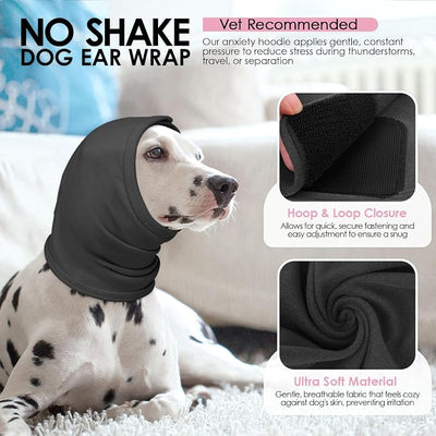 AOFITEE Dog Calming Hoodie, Anti-Slip Headband for Dog Hematoma, Adjustable Dog Ear Muffs Cover for Noise Anxiety, Dog No Shake Ear Wrap for Grooming, Fireworks, Thunderstorms, Drying, Grey L