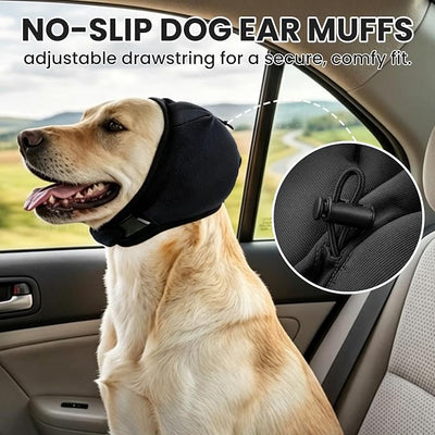LIANZIMAU 2CM Noise Reduction Padding Dog Ear Muffs Noise Protection Comfort Calming Hoodie for Fireworks Anxiety Adjustable Dog Ear Covers for Grooming with Elastic Eye Strap Polyester